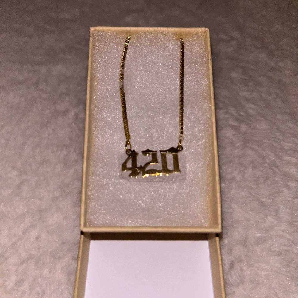 420 angel numbers necklace 16” adjustable chain gold plated.